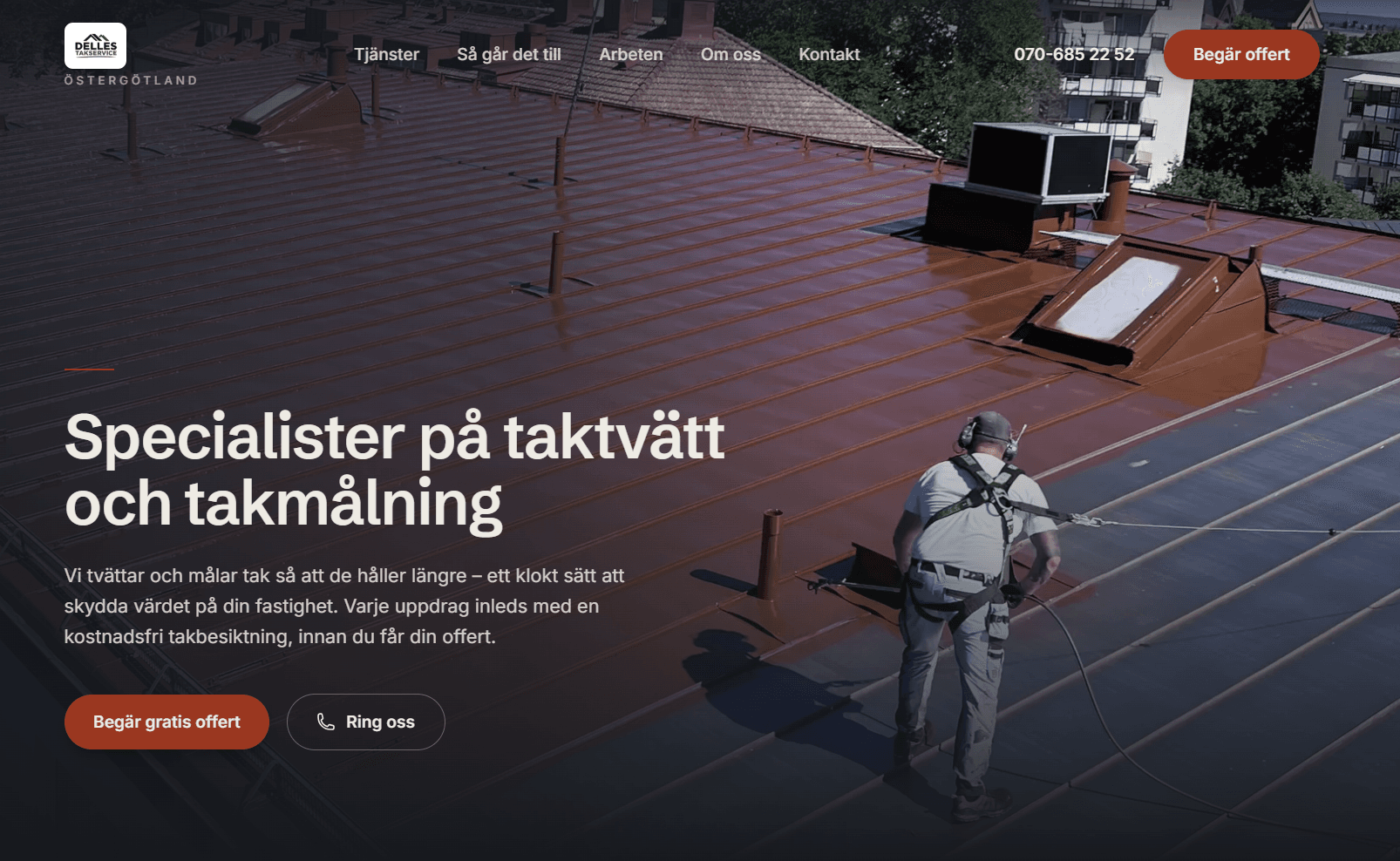 Hemsida byggd av AIVELOR för Delles Takservice